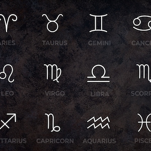 Decalque de vinil do signo do zodíaco - tamanho e cor personalizados - Áries Touro Gêmeos Câncer Leão Virgem Libra Escorpião Sagitário Capricórnio Aquário Peixes