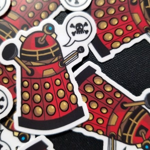 Cartoon Dalek Vinyl Sticker - Doctor Who Inspired Art Decal - Scifi Fantasy Geek Gift - Small Robot Alien Sticker