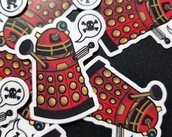 Cartoon Dalek Vinyl Sticker - Doctor Who Inspired Art Decal - Scifi Fantasy Geek Gift - Small Robot Alien Sticker