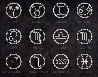 Zodiac Seal Vinyl Decal - Custom Size, and Color - Aries Taurus Gemini Cancer Leo Virgo Libra Scorpio Sagittarius Capricorn Aquarius Pisces