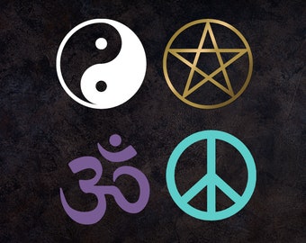 Symbol Silhouette Vinyl Decal: Peace, Yin Yang, Om, Pentacle