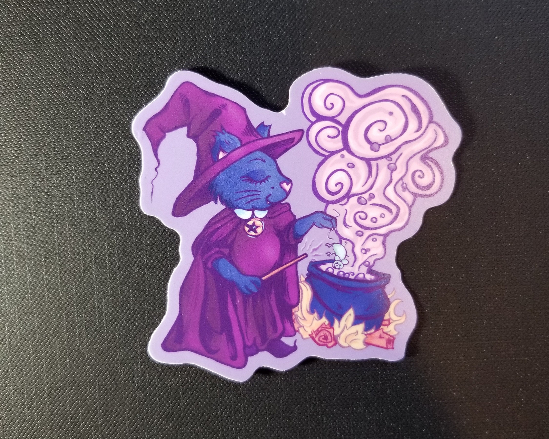 Witch Kitty Vinyl Sticker Cute Magical Cat Original Art - Etsy