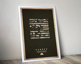 Sables - serie de la infografía de Star Wars, sable de luz minimalista cartel gráfico Retro de diseño plano
