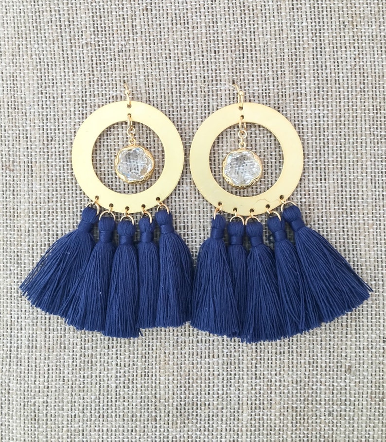 Large Hoop Tassel Earrings Tassel Hoop Earrings Gold Hoop Etsy