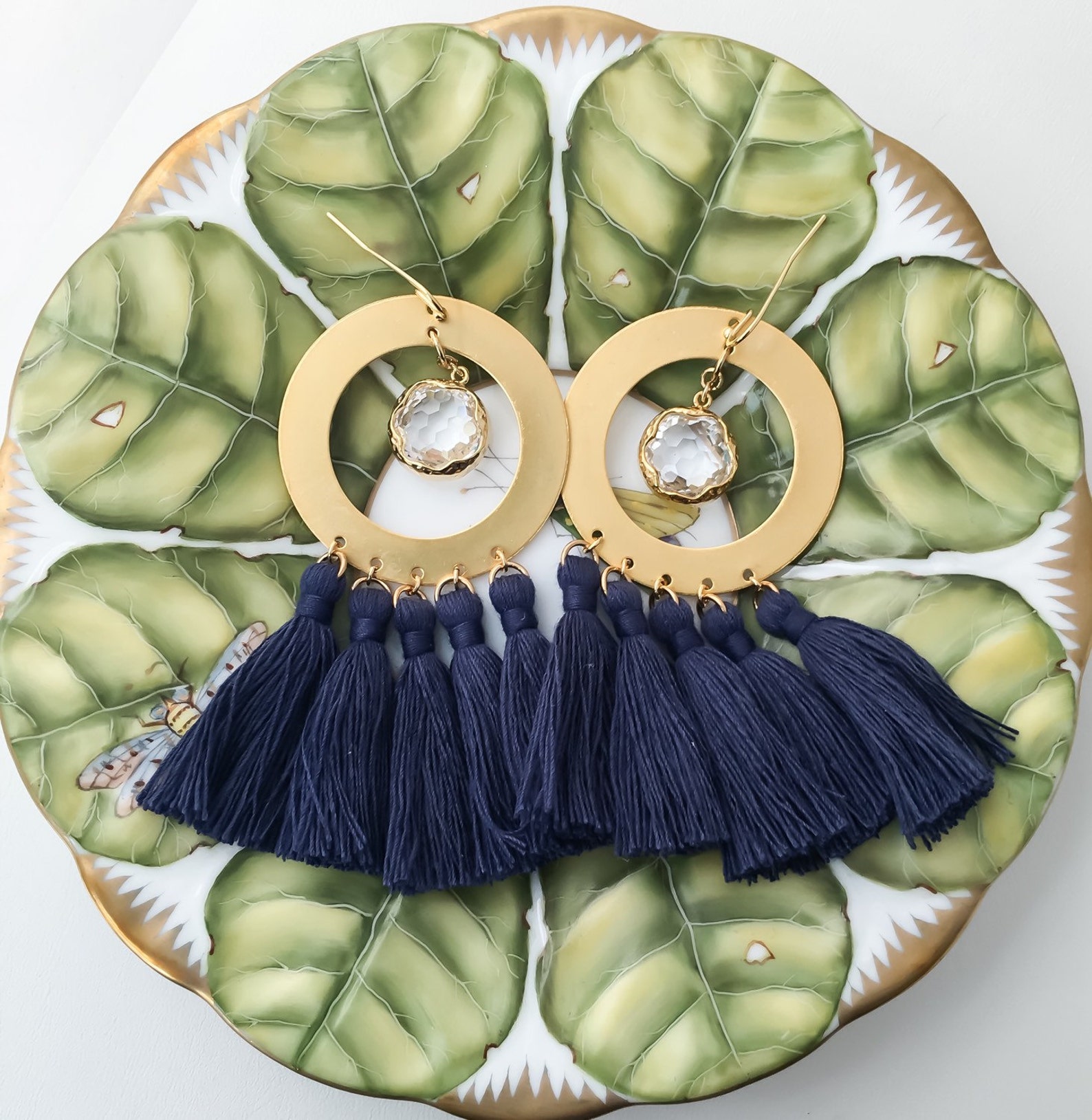 Large Hoop Tassel Earrings Tassel Hoop Earrings Gold Hoop Etsy