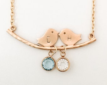 Gold Lovebird Necklace - Couple Necklace - Gift for Girlfriends - Gold Bird Necklace - Personalized Couples Necklace - Lovers Necklace