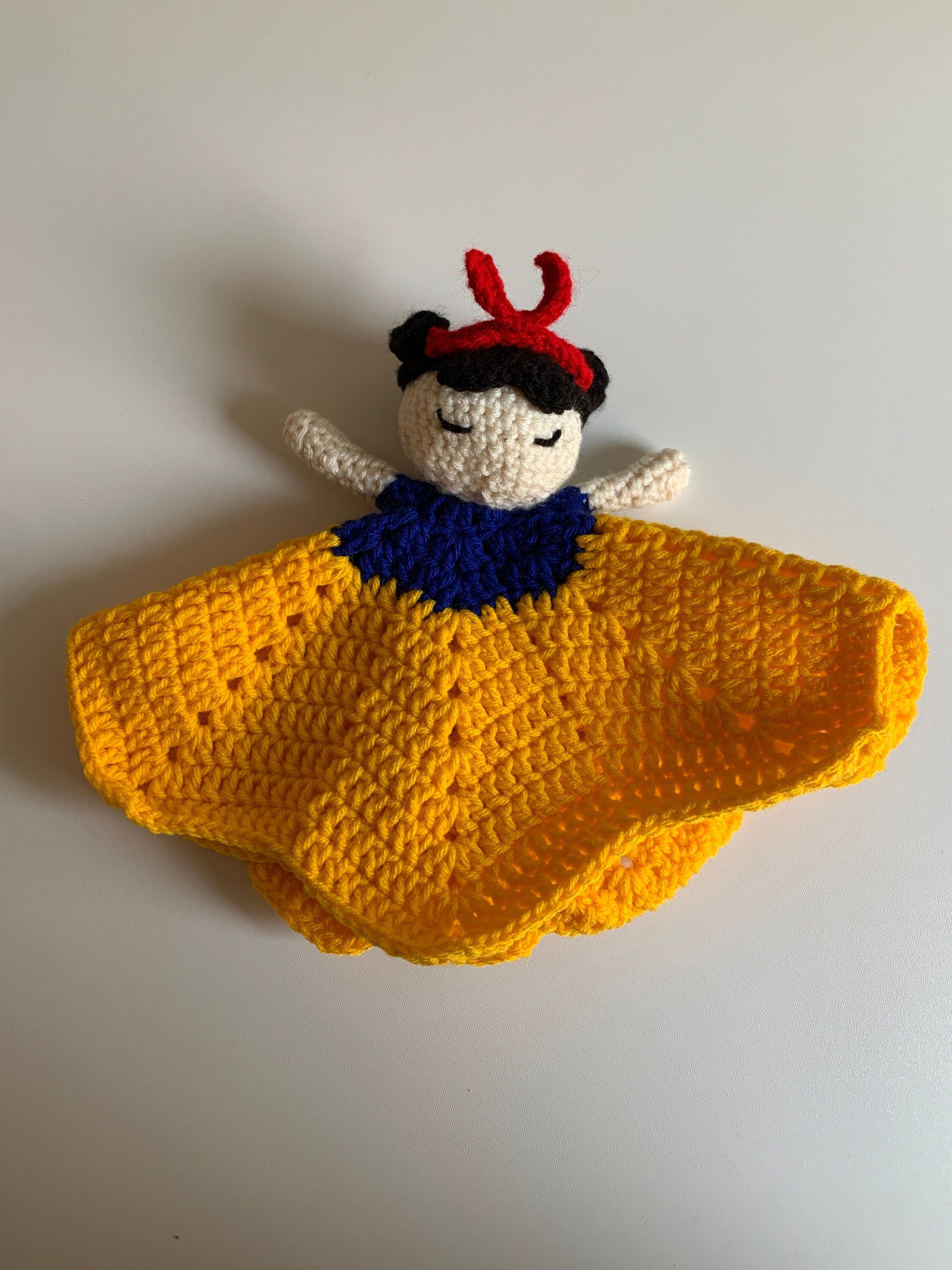 30 Snow White Dress Patterns To Crochet For Babies, Dolls, And Bridal Looks 26 Yellow and Blue Princess Lovey Pattern