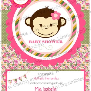 Monkey Baby Shower Invitation, Baby Girl monkey Invitations, Monkey Girl Birthday Invitations