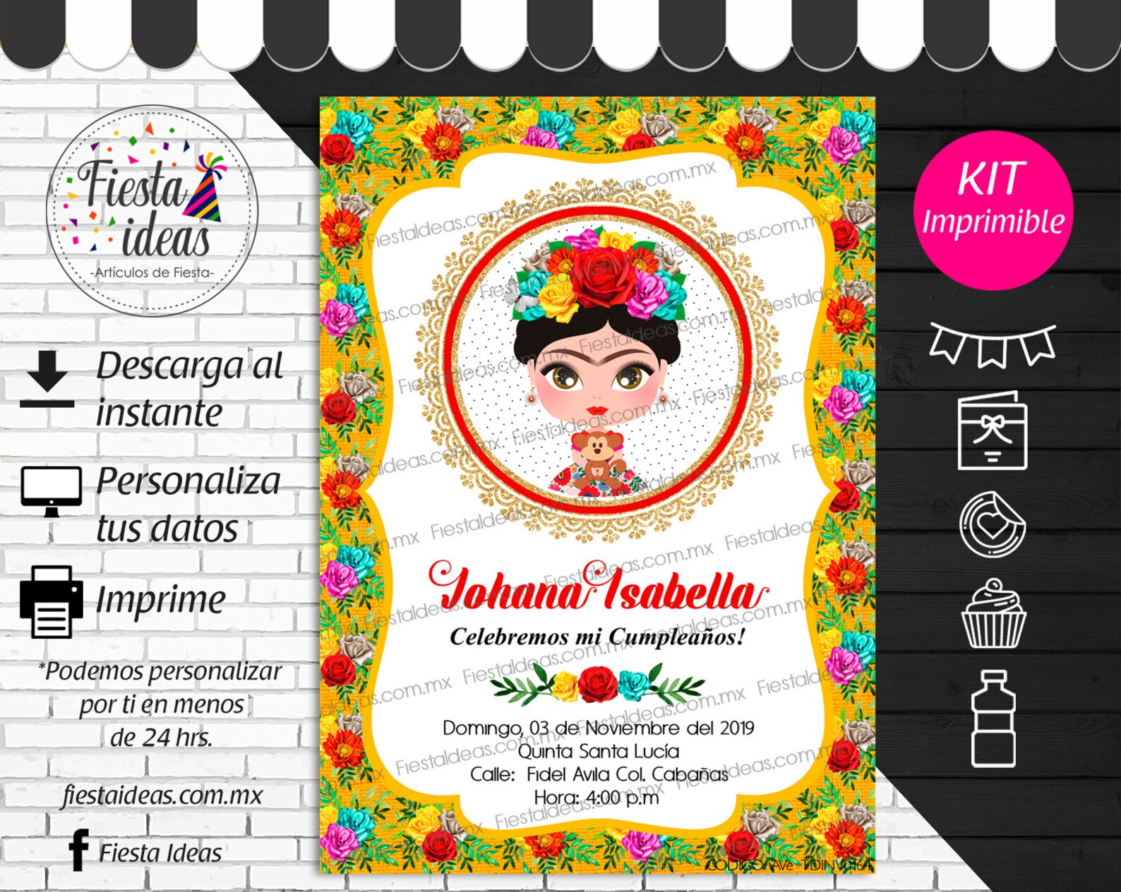 Frida Kahlo Invitations Party, Frida Kahlo Birthday Invitations, Frida ...