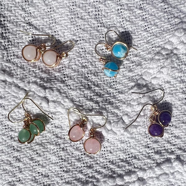 Natural Stone Wire Wrapped Earrings | Dangle Earrings | Dainty Lightweight Earrings