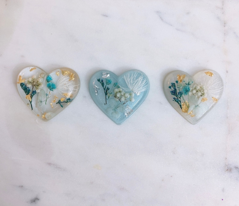 Blue Palette Dried floral Heart Badge Holder/ Badge Reel/ Pharmacy/ Nurse/ Resin badge reel/Flower badge reel gold foil w/ Assorted colors image 3
