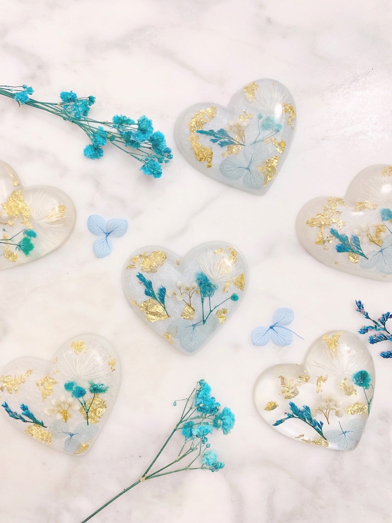 Blue Palette Dried floral Heart Badge Holder/ Badge Reel/ Pharmacy/ Nurse/ Resin badge reel/Flower badge reel gold foil w/ Assorted colors image 2