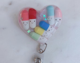 Cute pills heart badge- light pink