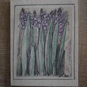 Wenskaart druif hyacint, kaart voor alle gelegenheden, cadeaukaart, originele ontwerpkaart, bloemencadeaukaart, gratis verzending in de VS. Handgemaakte kaart