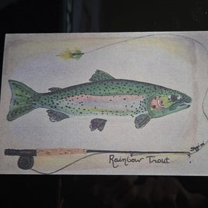 Forelwenskaart, kaart voor alle gelegenheden, blanco cadeaukaart, originele ontwerpkaart, forelvisserscadeaukaart, gratis verzending in de VS. Handgemaakte kaart