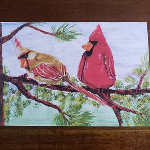 Tarjeta de felicitación, tarjeta cardenal, tarjeta de felicitación de pareja cardenal, regalo amante de las aves, tarjeta espiritual, diseño hecho a mano y original, envío gratuito de EE. UU.