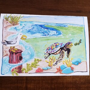 Tarjeta de felicitación de tortugas marinas. Tarjeta para todas las ocasiones. Tarjeta de amor. Tortuga marina. Impresión original de tortugas marinas. Regalo para parejas. Envío gratuito a EE. UU.
