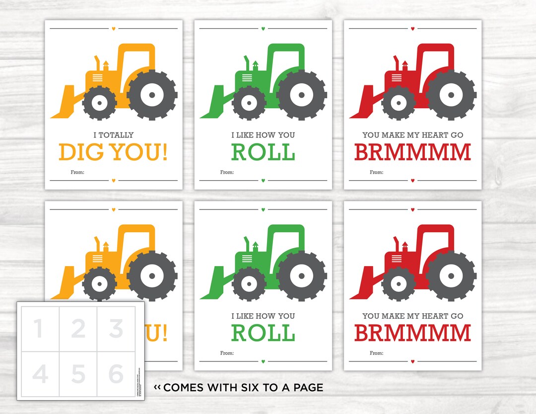 Tractor Construction Valentines Day Card/tag Instant