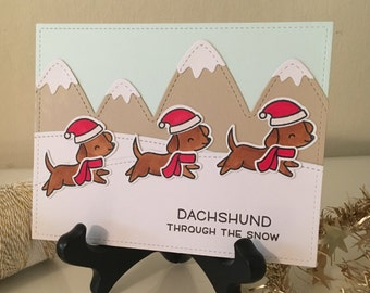 Dog Christmas Card "Dachsund Through the Snow" - Christmas Greeting Card, Dog Card, Holiday Card, Card for Her, Card for Him, Cute Card