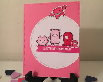 Valentine Monster Card "Eye Think You're Neat" - Valentines Day, Happy Valentines Day, Girlfriend Card, Boyfriend Card, Love, Anniversary