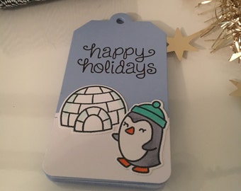 Set of 10 Penguin Happy Holidays Gift Tags
