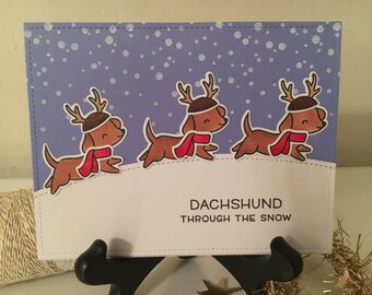 Dog Christmas Card "Dachsund Through the Snow" - Christmas Greeting Card, Dog Card, Holiday Card, Card for Her, Card for Him, Cute Card