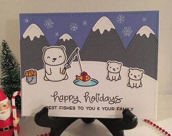 Polar Bear Holiday Card "Best Fishes to you & your Family" - Funny Christmas Card, Seasonal Card, Family Card, Christmas Gift, Cute Card