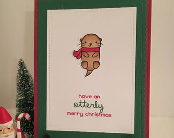 Funny Christmas Card "Have an Otterly Merry Christmas" - Cute Christmas Card, Holiday Card, Otter Christmas Card, Funny Seasonal Card
