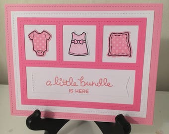 New Baby Card "A Little Bundle is Here" - Congrats Baby Girl, Baby Shower, Expectant Mother, Baby Girl, Newborn, Expectant Mom