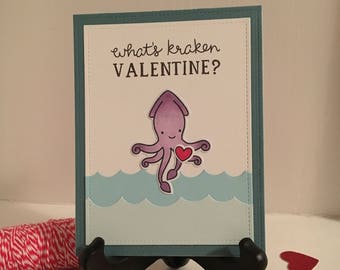 Funny Valentine Card "What's Kraken?" - Funny Kraken Card, Boyfriend Girlfriend Card, Pirates card, Geeky Nerdy Pun, Valentine's Day Card