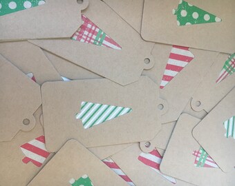 Set of 10 Mixed Kraft Christmas Tree Gift Tags