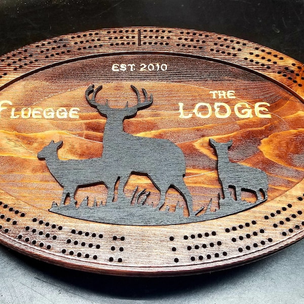 Deer Scene on Cribbage Board, #Buck, Doe, Fawn - FREE Velvet peg bag included NOW!