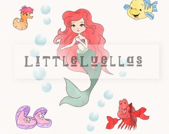 Mermaid clipart, little mermaid, little mermaid birthday, birthday clipart, summer birthday, clipart, digital art, kid clipart,