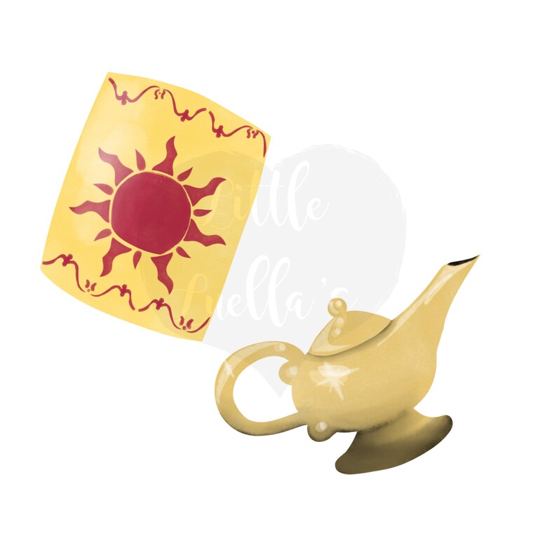 Peut inclure: Illustration d'une lanterne jaune avec un motif de soleil rouge et une lampe de g&eacute;nie dor&eacute;e. La lanterne a une bordure d&eacute;corative. La lampe de g&eacute;nie est dor&eacute;e avec une poign&eacute;e incurv&eacute;e et un bec.