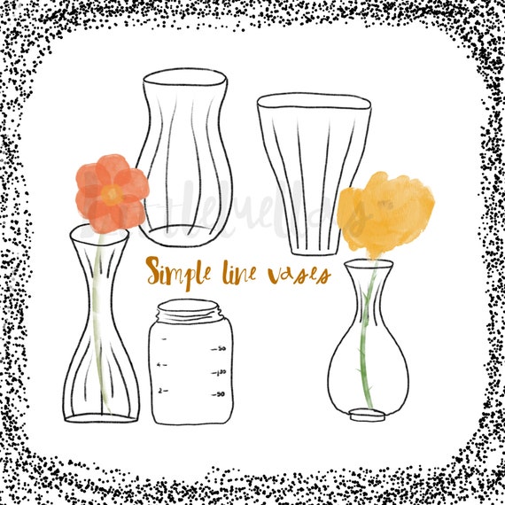 Flower Vases Vase Clipart Simple Clipart Black Line Etsy
