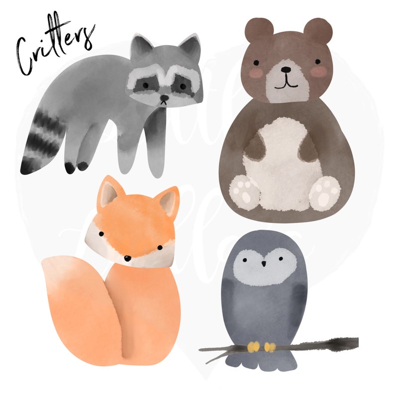 Woodland critters critter clipart Fox clipart flower | Etsy