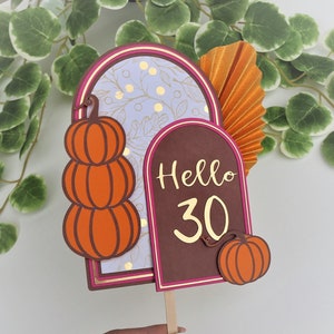 Birthday fall pumpkin cake topper - any age - handmade eco-friendly party supplies