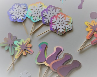 Custom name Winter Groovy Retro birthday cake topper and cupcake toppers - handmade eco-friendly party supplies