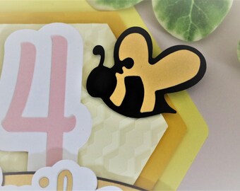 Kids Birthday Bee Day cake topper - any age and custom name - handmade eco-friendly party supplies