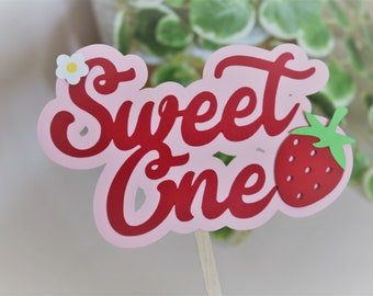 Sweet One strawberry 1st birthday cake topper - handmade eco-friendly party decor