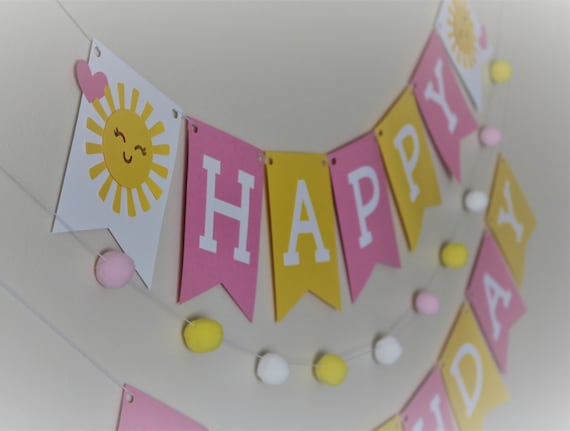 Sunshine / Sun Theme Happy Birthday Banner Handmade Eco-friendly