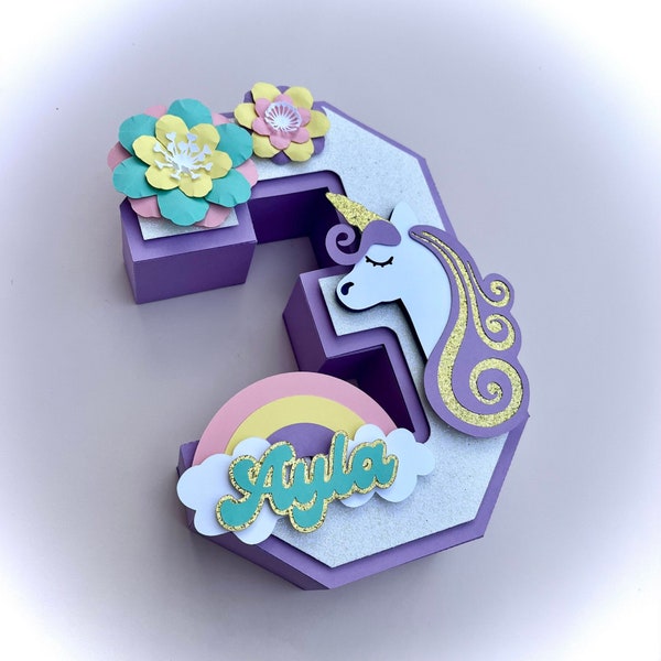 Unicorn 3D letters or numbers - handmade eco-friendly birthday party supplies - cenerpiece, gift, photo prop, room decor