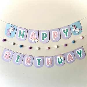 Bannière joyeux anniversaire sur le thème de la licorne - Articles de fête écologiques faits main