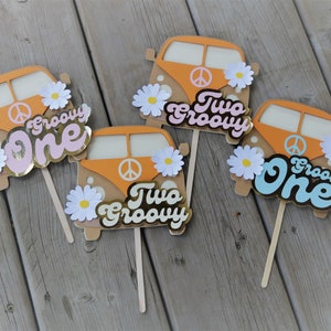 Groovy Retro birthday cupcake toppers and cake topper handmade eco-friendly party supplies image 7