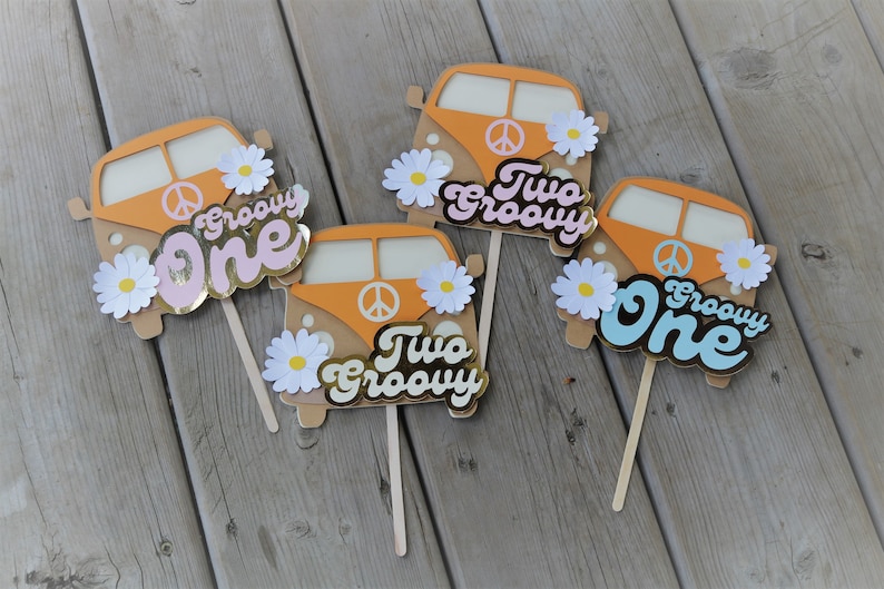 Groovy Retro birthday cupcake toppers and cake topper handmade eco-friendly party supplies image 7