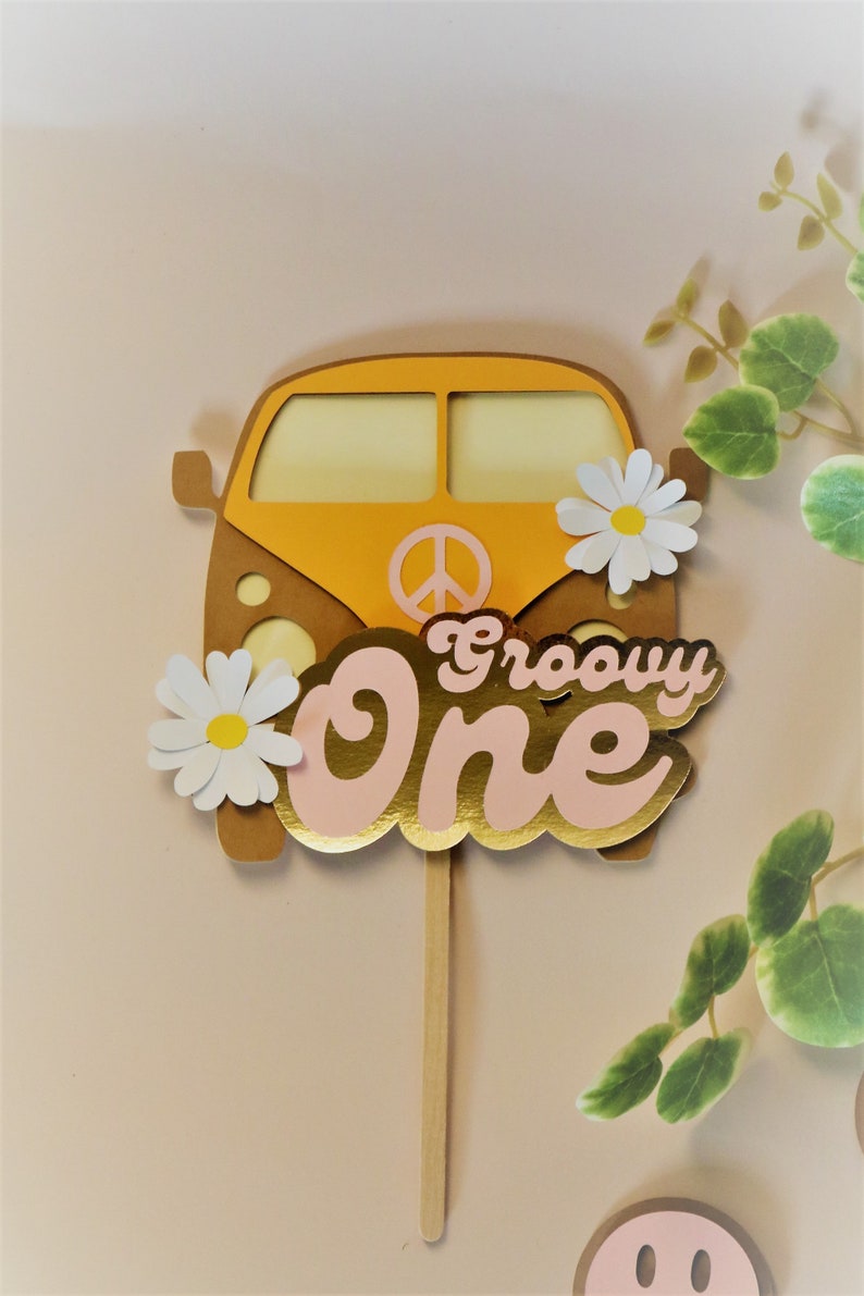 Groovy Retro birthday cupcake toppers and cake topper handmade eco-friendly party supplies image 6