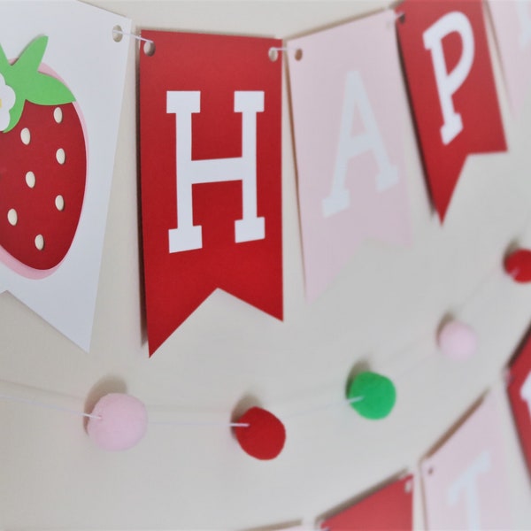 Strawberry theme Happy Birthday banner - handmade eco-friendly party supplies