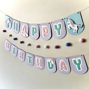 Unicorn theme Happy Birthday banner - handmade eco-friendly party supplies