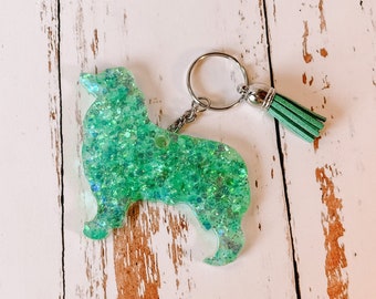 Mermaid Glitter Aussie Keychain | Australian Shepherd Resin Keychain