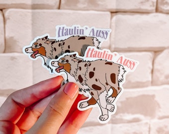 Red Merle Haulin Aussie Sticker |  Australian Shepherd | Dog | Laptop Sticker | Waterproof
